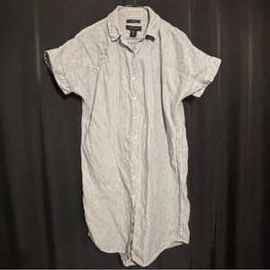Tahari Striped Button Down 100% Linen Shorl Sleeve Shirt Dress Size S